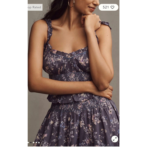 Anthropologie SLEEVELESS SMOCKED-WAIST RUFFLED MIDI DRESS $178 retail size large - Picture 2 of 3